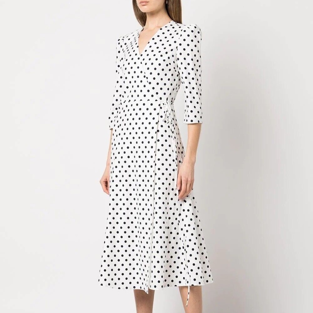 NEW Reformation Hilltop Midi Wrap Dress w/ Sleeves Polka Dot Malta Size S - Picture 3 of 14